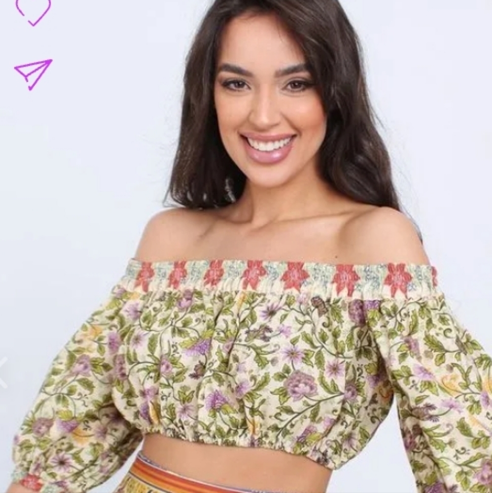 Farm Rio Crop puff sleeve top NWT